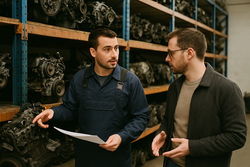 Western Auto & Truck Parts staff helping Edmonton customer choose a used engine