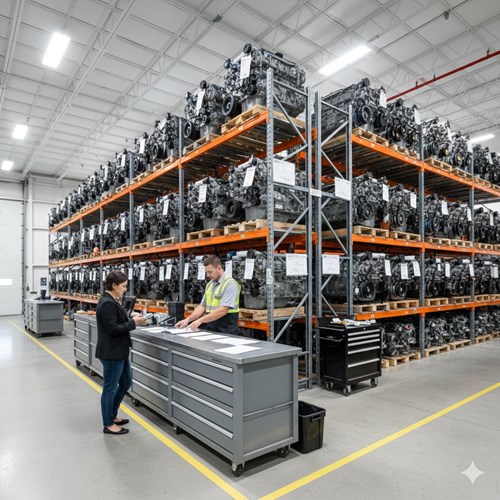 Calgary customer consulting about a used truck engine Calgary inventory at a local parts supplier