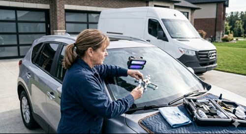 Mobile cracked windshield repair technician providing convenient service